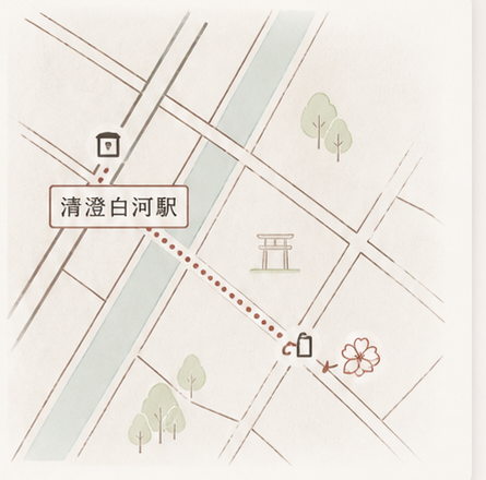 清澄白河駅から店舗までの手描き地図