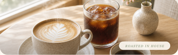 自家焙煎のラテと水出しコーヒー